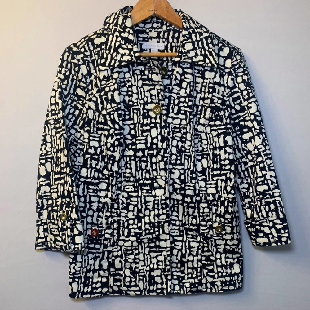 Charter Club | Black & White Abstract Patterned Blazer - Small